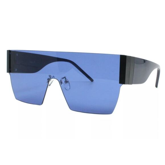 Square Oversized Sunglasses Women's Fashion Flat Top Blue Lens | Black Frame NEW - Picture 2 of 5